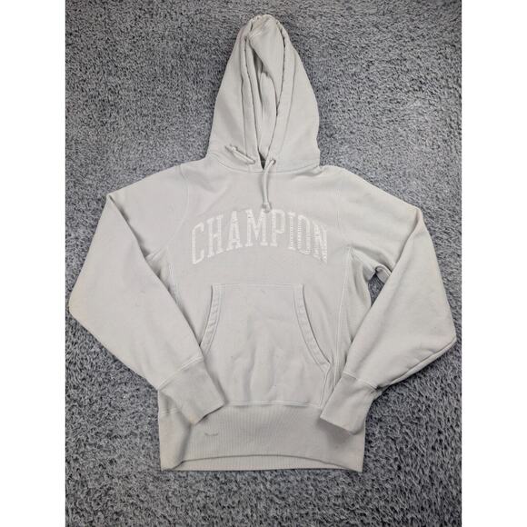 Champion Sweatshirt Men Extra Small Beige Reverse Weave Hoodie Drawstring Chore - Picture 1 of 6